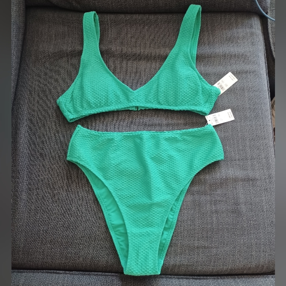 🆕️NWT Aerie Jacquard Bikini in 'Green Dazzle', Size Small - Picture 16 of 16